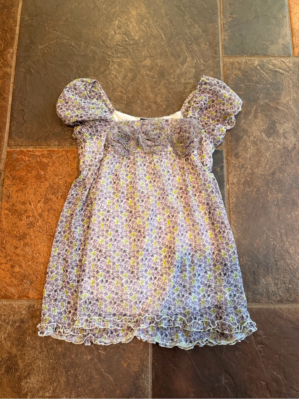 Paper Doll floral print puff sleeve baby doll style top